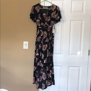 West Kei red/black floral asymmetrical maxi dress
